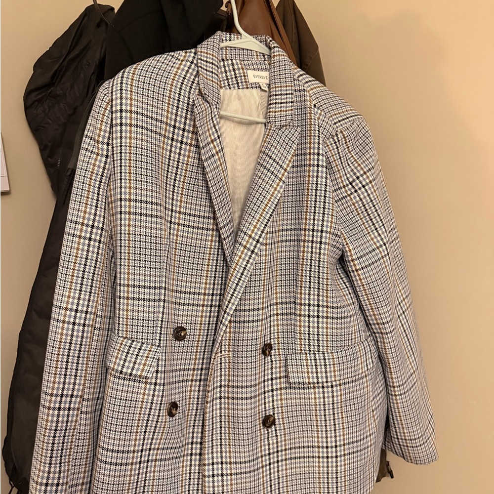 Evereve Blue and Brown Checkered Blazer
